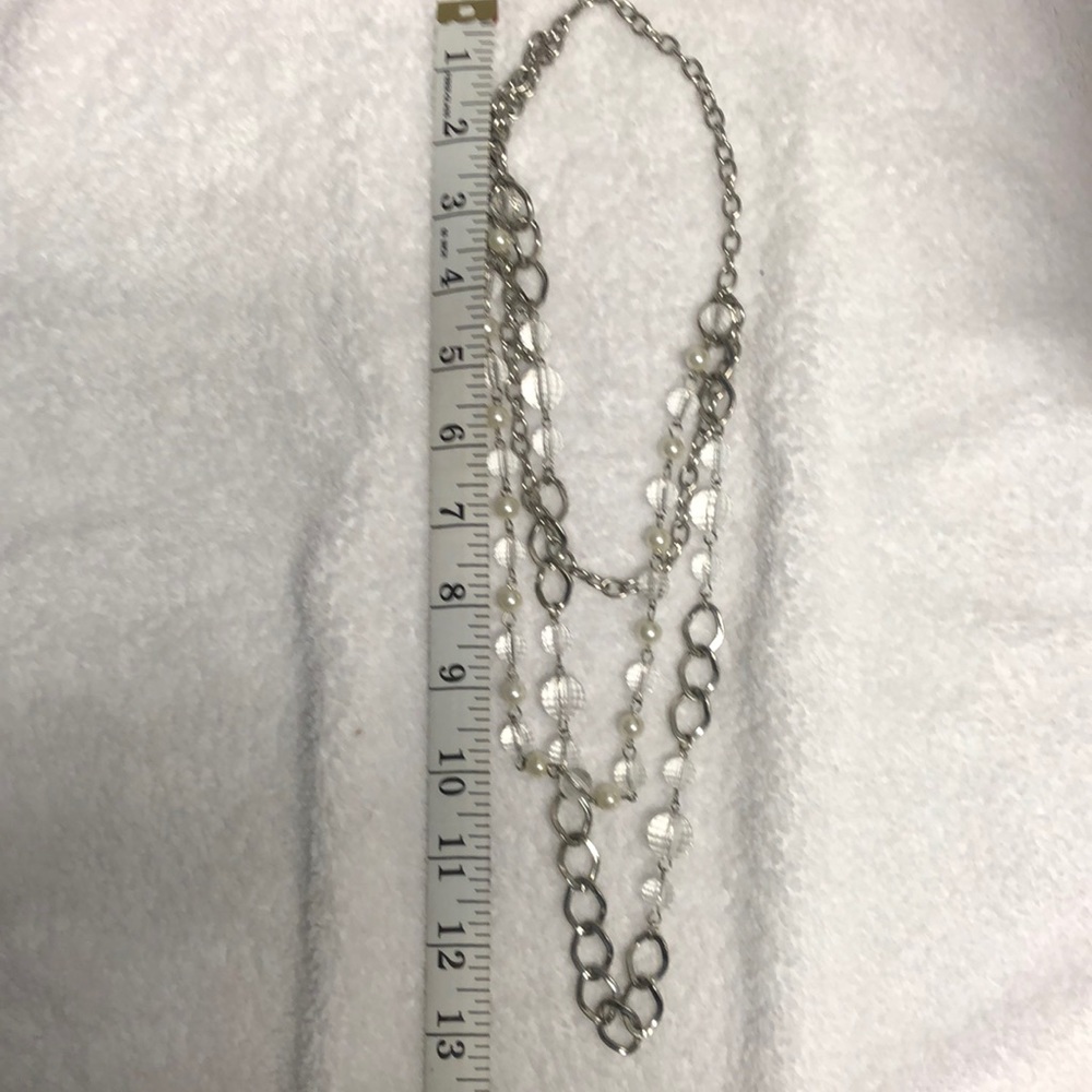 Silver, pearl and clear bead layered necklace